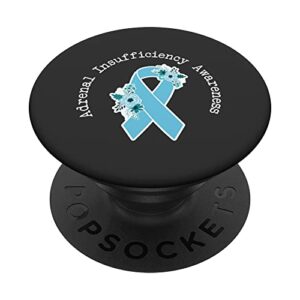 adrenal insufficiency awareness floral light blue ribbon popsockets swappable popgrip