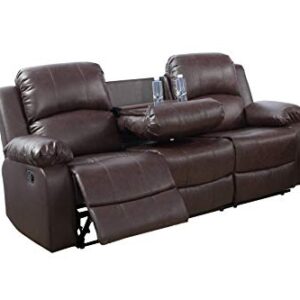 AYCP Living Room Reclining Sofa|Bonded Leather Upholstery|Manual Recliner Sofa with Drop Down Table & Cupholders (Brown, Sofa), (GS28XX)