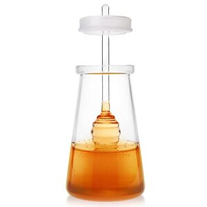 teabloom modern honey jar with dipper and sealing lid - hand-crafted with highly hygienic, non-porous borosilicate glass