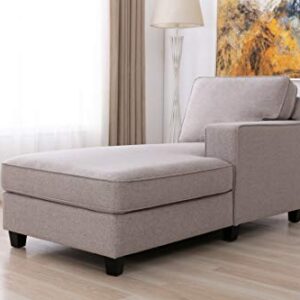 Legend Vansen Linen-Like Fabric Flexible Combination Loose Back Cushions Wooden Legs Modular Seating Component Ottoman Sectional, 124", Light Grey