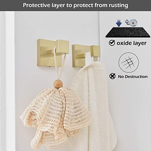 Greenspring 2 Pcs Brushed Gold Towel Hooks Bathroom Coat Hook Robe Hook Stainless Steel Door Hanger Towel Robe Clothes Cabinet Closet Sponges Wall Hook for Bathroom Bedroom Kitchen Hotel Pool