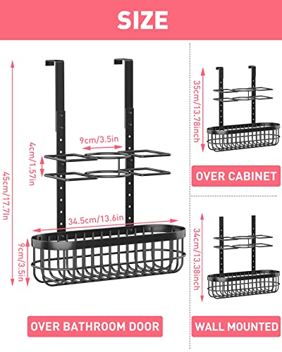 Hair Dryer Holder, Hair Dryer Holder Adjustable Height, Bathroom Hair Dryer Organizer Under Sink, Over Door/Over Cabinet Hair Dryer Holder for Flat Irons, Curling Wands, 3 Sections Large Capacity