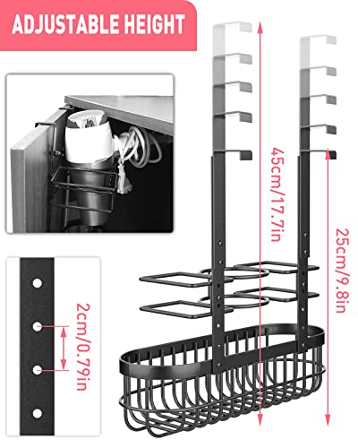 Hair Dryer Holder, Hair Dryer Holder Adjustable Height, Bathroom Hair Dryer Organizer Under Sink, Over Door/Over Cabinet Hair Dryer Holder for Flat Irons, Curling Wands, 3 Sections Large Capacity