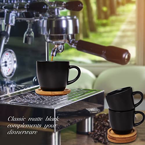 Hasense Espresso Cups and Saucers Set of 6, Demitasse Cups with Handle for Coffee Drinks, Latte, Cappuccino, Cafe Mocha and Tea, 4 Ounce Porcelain Coffee Cups for Coffee Bar Home and Party, Black