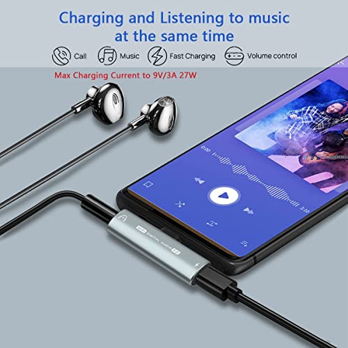 USB C to 3.5mm Headphone and Charger Adapter, 2 in 1 USB C to 3.5mm Audio and PD 60W Fast Charge Fit for Galaxy S23 S22 S21 S20 Ultra Note 20 10, Google Pixel 7 6 Rro 5 4 XL 3 XL 2XL,iPad Pro (Grey)