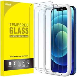 jetech full coverage screen protector for iphone 12/12 pro 6.1-inch, tempered glass film with easy installation tool, case-friendly, hd clear, 3-pack
