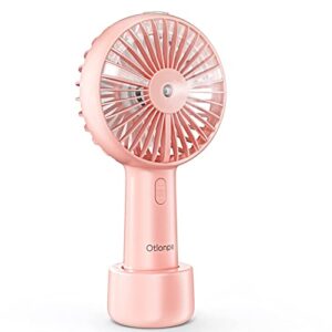 Otlonpe Misting Fan Portable, Desk Handheld Fan 3 Speeds Small Mister Rechargeable Fan with 2500mAh Battery, Water Spray Travel Personal Fan for Kids Women Men Home Office Outdoor (Pink)