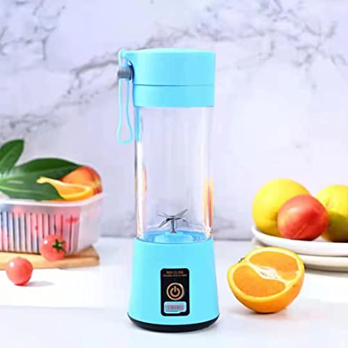 Portable Blender for Shakes and Smoothies, Personal Blender for Protein with USB Rechargeable Battery, 6-leaf Stainless Steel Blades, 380 ML Travel Blender Cup Perfect for Gym, Car, Office, On the Go (Blue)