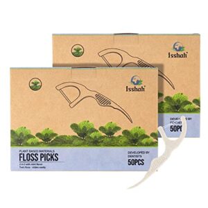 natural dental floss picks (100 count) - vegan, eco friendly, sustainable dental flossers - twin floss (mint)