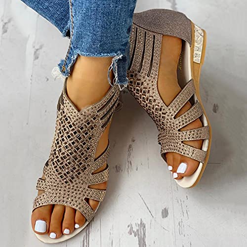 UQGHQO slippers for women wide width Women's Platform Sandals Wedge Ankle Strap Open Toe Sandals Women's Platform & Wedge Sandals High Heel Platform Pump Sandals