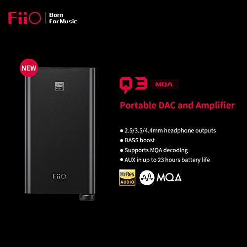 FiiO Q3 Headphone Amps Amplifier Portable High Resolution DAC DSD512 for Smartphones/PC/Laptop/Home/Car Audio Compatible with iOS/Android 2.5/3.5/4.4mm Output (Q3-MQA)