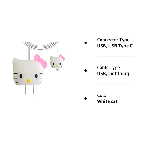 RTSXS Protective Case for Apple 20W iPhone USB-C Power Adapter Charger and USB Lightning Cable, 3D Cartoon Kawaii Saver Accessory Case for iPhone Charger (White cat)