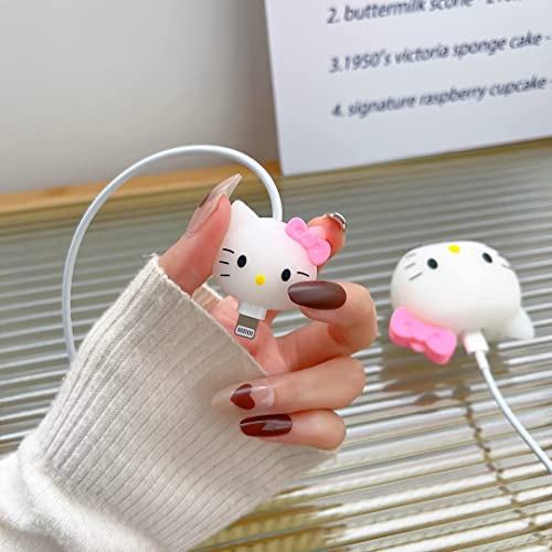 RTSXS Protective Case for Apple 20W iPhone USB-C Power Adapter Charger and USB Lightning Cable, 3D Cartoon Kawaii Saver Accessory Case for iPhone Charger (White cat)