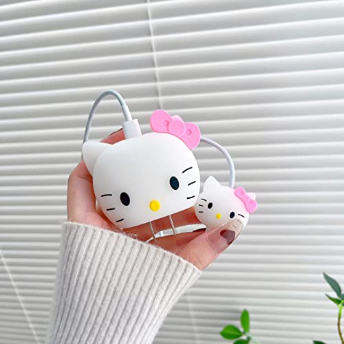 RTSXS Protective Case for Apple 20W iPhone USB-C Power Adapter Charger and USB Lightning Cable, 3D Cartoon Kawaii Saver Accessory Case for iPhone Charger (White cat)