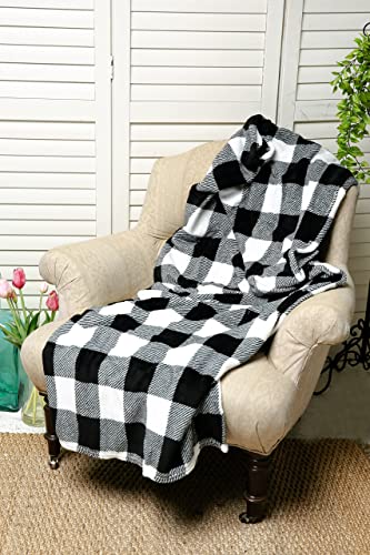 Safus Pattern Fleece Blanket Plush Throw 50" x 60" - Black/White Buffalo Plaid