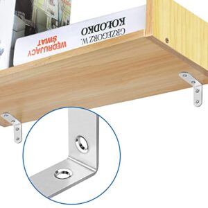 16 Pcs L Bracket Stainless Steel Corner Brace Sets, 90 Degree Right Angle Bracket with 64 Pcs Screws, L Bracket Firmware Can Be Used for Wooden Shelves, Chairs, Tables, Dressers, Furniture