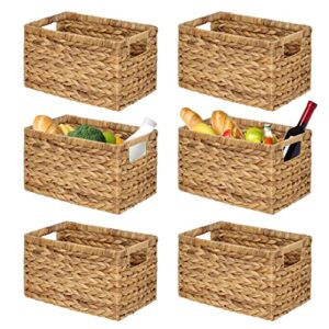 BARIEN Set of 6 Natural Water Hyacinth Storage Baskets 12.6” x 8” x 7”, Rectangular Wicker Basket with Built-in Handles, Medium (Natural - Set of 6)