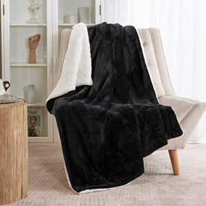 ryb home black blankets sherpa 50" x 60", super soft plush & warm blanket throws for camping traveling napping, black, throw size