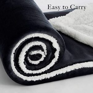 RYB HOME Black Blankets Sherpa 50" x 60", Super Soft Plush & Warm Blanket Throws for Camping Traveling Napping, Black, Throw Size