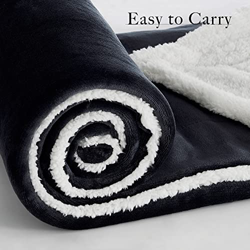 RYB HOME Black Blankets Sherpa 50" x 60", Super Soft Plush & Warm Blanket Throws for Camping Traveling Napping, Black, Throw Size