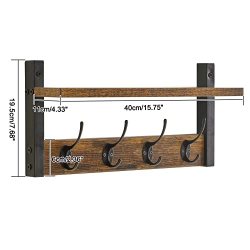 YMYNY Coat Rack Shelf Wall Mounted, Coat Hooks Set of 2, Entryway Coat Hanger with 8 Hooks, 31.5" Wall Floating Shelf with Hat Rack, for Kitchen, Bedroom, Bathroom, Rustic Brown UHWS001H-2