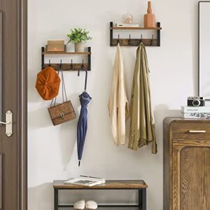 YMYNY Coat Rack Shelf Wall Mounted, Coat Hooks Set of 2, Entryway Coat Hanger with 8 Hooks, 31.5" Wall Floating Shelf with Hat Rack, for Kitchen, Bedroom, Bathroom, Rustic Brown UHWS001H-2