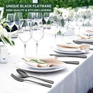 60-Piece Black Silverware Set with Organizer, AIVIKI Stainless Steel Flatware Set for 12, Cutlery Utensil Sets for Home Restaurant, Include Knife Fork Spoon Set, Mirror Polished