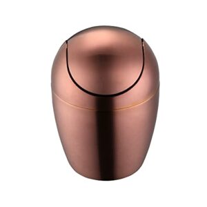 mini desktop trash can with swing lid, copper metal garbage can, premium stainless steel 18/10 reusable waste bin for kitchen bathroom office dressing table counter top, egg shaped(copper, 0.4 gallon)
