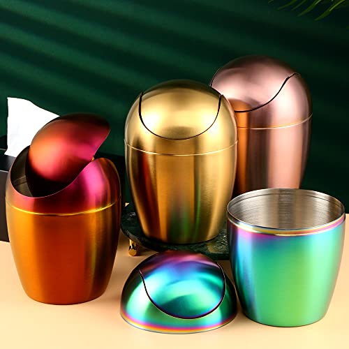 Mini Desktop Trash Can With Swing Lid, Copper Metal Garbage Can, Premium Stainless Steel 18/10 Reusable Waste Bin For Kitchen Bathroom Office Dressing Table Counter Top, Egg Shaped(Copper, 0.4 Gallon)