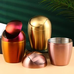 Mini Desktop Trash Can With Swing Lid, Copper Metal Garbage Can, Premium Stainless Steel 18/10 Reusable Waste Bin For Kitchen Bathroom Office Dressing Table Counter Top, Egg Shaped(Copper, 0.4 Gallon)