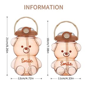 JQWSVE Kawaii Straw Bottle, , Leak-Proof Cute Kawaii Bear Water Bottle with Stickers for Girls School Office Travel