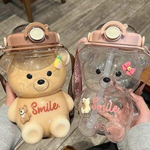 JQWSVE Kawaii Straw Bottle, , Leak-Proof Cute Kawaii Bear Water Bottle with Stickers for Girls School Office Travel