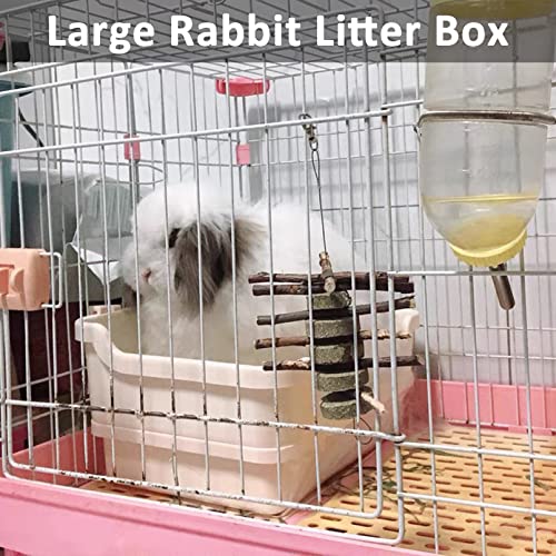 BNOSDM Large Rabbit Litter Box Deep Rabbit Toilet Bunny Potty Training Litter Box with Tray Corner Small Animal Litter Pan for Adult Rabbits Chinchillas Ferrets Galesaurs (White)