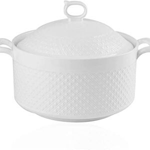 SOOMILE Ceramic Soup Tureen With Lid Lovely Serving Tureens With Lid , White, Round, 3.6L