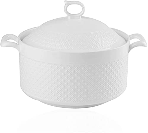 SOOMILE Ceramic Soup Tureen With Lid Lovely Serving Tureens With Lid , White, Round, 3.6L