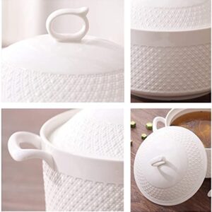 SOOMILE Ceramic Soup Tureen With Lid Lovely Serving Tureens With Lid , White, Round, 3.6L