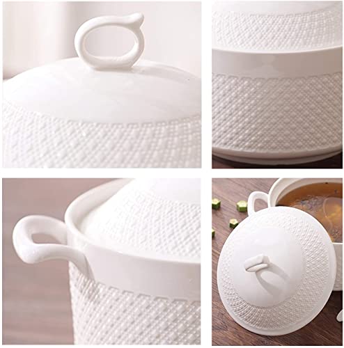 SOOMILE Ceramic Soup Tureen With Lid Lovely Serving Tureens With Lid , White, Round, 3.6L