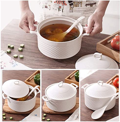 SOOMILE Ceramic Soup Tureen With Lid Lovely Serving Tureens With Lid , White, Round, 3.6L