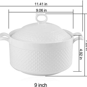 SOOMILE Ceramic Soup Tureen With Lid Lovely Serving Tureens With Lid , White, Round, 3.6L