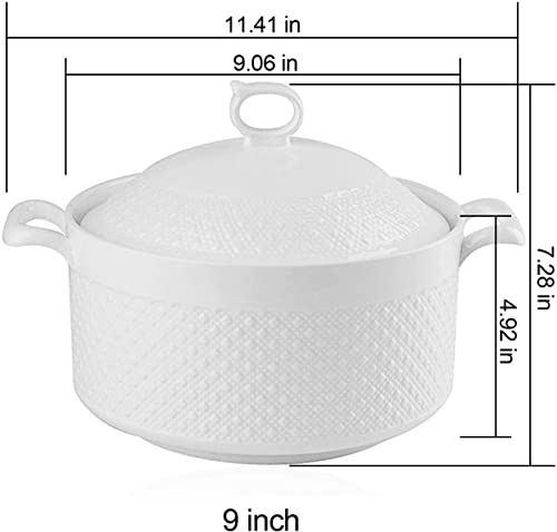 SOOMILE Ceramic Soup Tureen With Lid Lovely Serving Tureens With Lid , White, Round, 3.6L