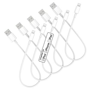5 pack [apple mfi certified] short lightning cable 1ft, apple original usb to lightning cable 1 foot, fast iphone charger cord for iphone 13 pro max/iphone 13/12pro max/12 pro/11/se2022/x/8/ipad,white