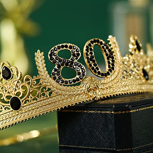 80TH Birthday King Crown and Birthday King Sash,80TH Birthday Gifts for Men. Birthday Party Decoration for Men(Gold)