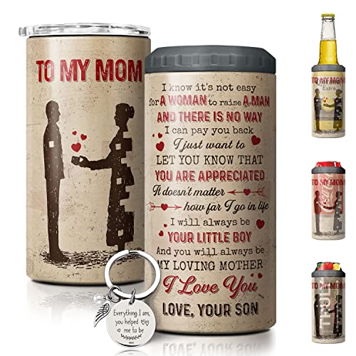 SANDJEST Mom Tumblers - To My Mom Gift from Son 12oz 4-in-1 Tumbler & Can Cooler Stainless Steel Insulated - Moms Can Coozie for Standard Size Cans - Christmas, Birthday, Mother's Day Gifts