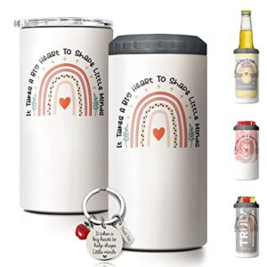 sandjest teacher tumbler - 4-in-1 big heart shape little minds tumbler cup can cooler - 12oz stainless steel insulated cans coozie teachers mug birthday, christmas, appreciation, teacher's day gifts