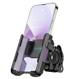 visnfa new upgraded bike phone mount holder two connectors quickly lock and release,360°rotatable bicycle motorcycle scooter accessories handlebar phone clip suitable for 4.0"-7.0" smartphone (purple)