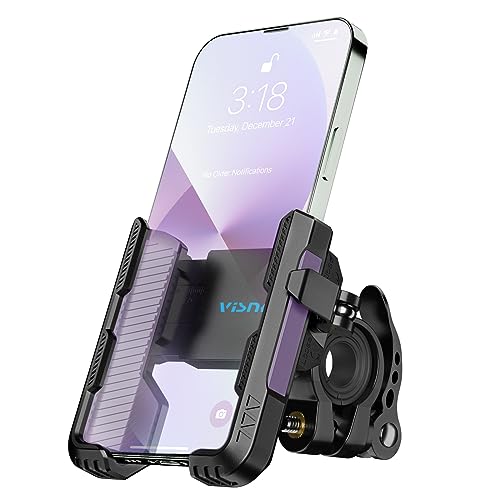 visnfa New Upgraded Bike Phone Mount Holder Two Connectors Quickly Lock and Release,360°Rotatable Bicycle Motorcycle Scooter Accessories Handlebar Phone Clip Suitable for 4.0"-7.0" Smartphone (Purple)