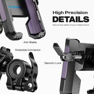 visnfa New Upgraded Bike Phone Mount Holder Two Connectors Quickly Lock and Release,360°Rotatable Bicycle Motorcycle Scooter Accessories Handlebar Phone Clip Suitable for 4.0"-7.0" Smartphone (Purple)