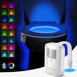 aomofun rechargeable toilet night light, motion sensor activated led, 16 color changing bowl nightlight for bathroom decor - perfect stocking stuffer gadget - fun gift for men, kids, teens and dad