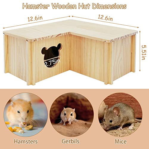 Fhiny Wooden Hamster House, Multi-Chamber Hamster Hideout & Tunnel Detachable Activity Room Exploring Toys Rats Habitat Decor for Dwarf Hamsters Gerbils Mice Lemmings (Large)