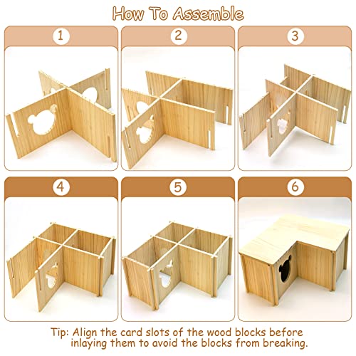 Fhiny Wooden Hamster House, Multi-Chamber Hamster Hideout & Tunnel Detachable Activity Room Exploring Toys Rats Habitat Decor for Dwarf Hamsters Gerbils Mice Lemmings (Large)